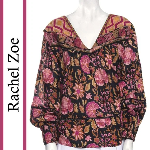 Rachel Zoe | Embroidered Floral Printed Blouse Top - Picture 1 of 11